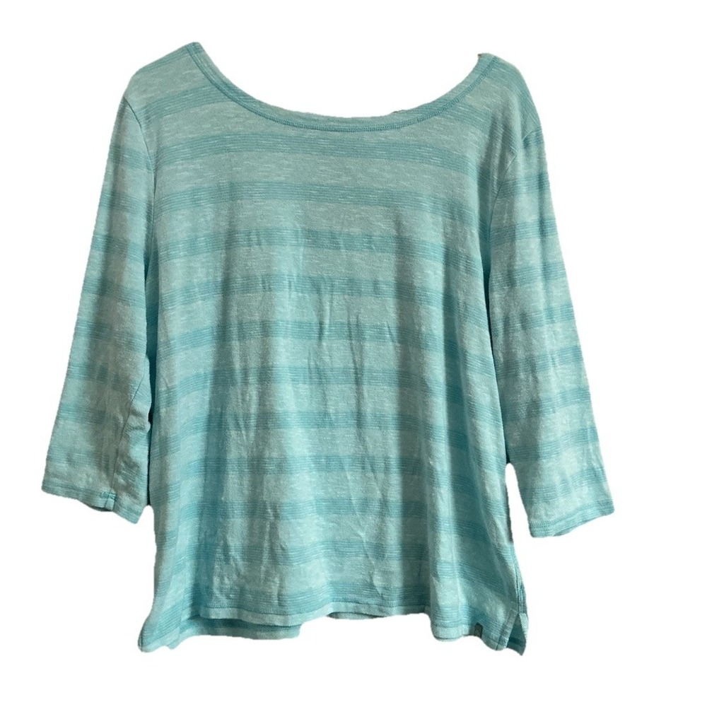 T by Talbots Twist Back Tee Womens Light Blue Striped 3/4 Sleeve Stretch Top XL